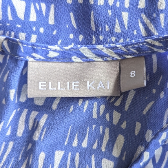 Ellie Kai Blue/Purple & White Geometric Print Silk Shell Layering Tank Top - Picture 2 of 9